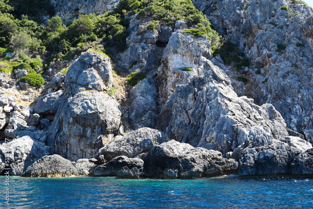 Rocks in the Ionian Sea, near Paleokastritsa beach, Corfu island, Greece