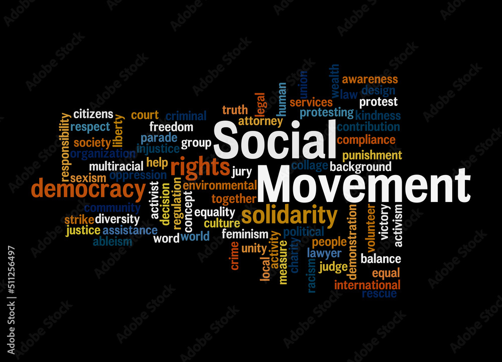 Word Cloud with SOCIAL MOVEMENT concept, isolated on a black background Word Cloud with SOCIAL MOVEMENT concept, isolated on a black background