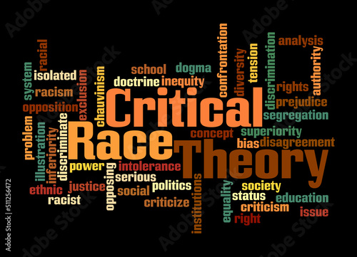 Word Cloud with Critical Race Theory concept, isolated on a black background photo