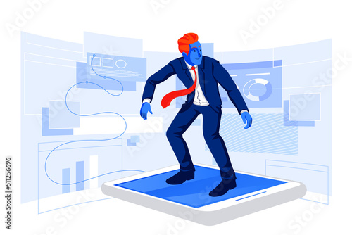 Businessman surfing on the internet with smartphone. Business concept illustration