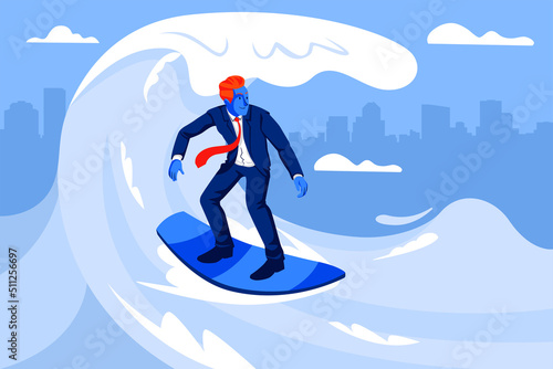 Businessman surfing on the wave. Business concept illustration