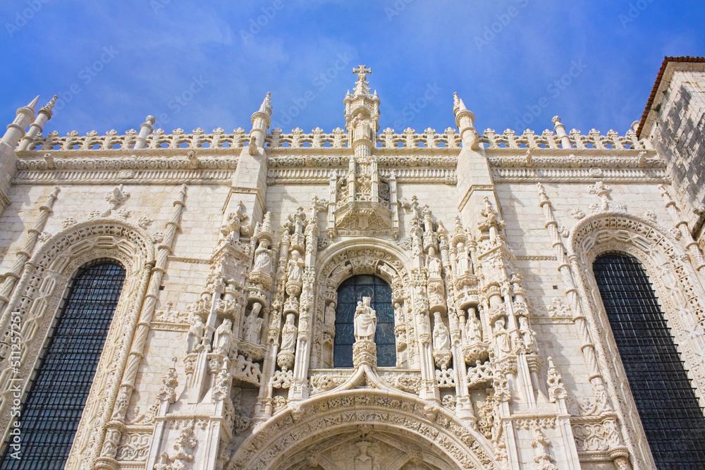 Fragment of Jeronimos Monastery or Hieronymites Monastery (former monastery of the Order of Saint Jerome) in Lisbon, Portugal	
