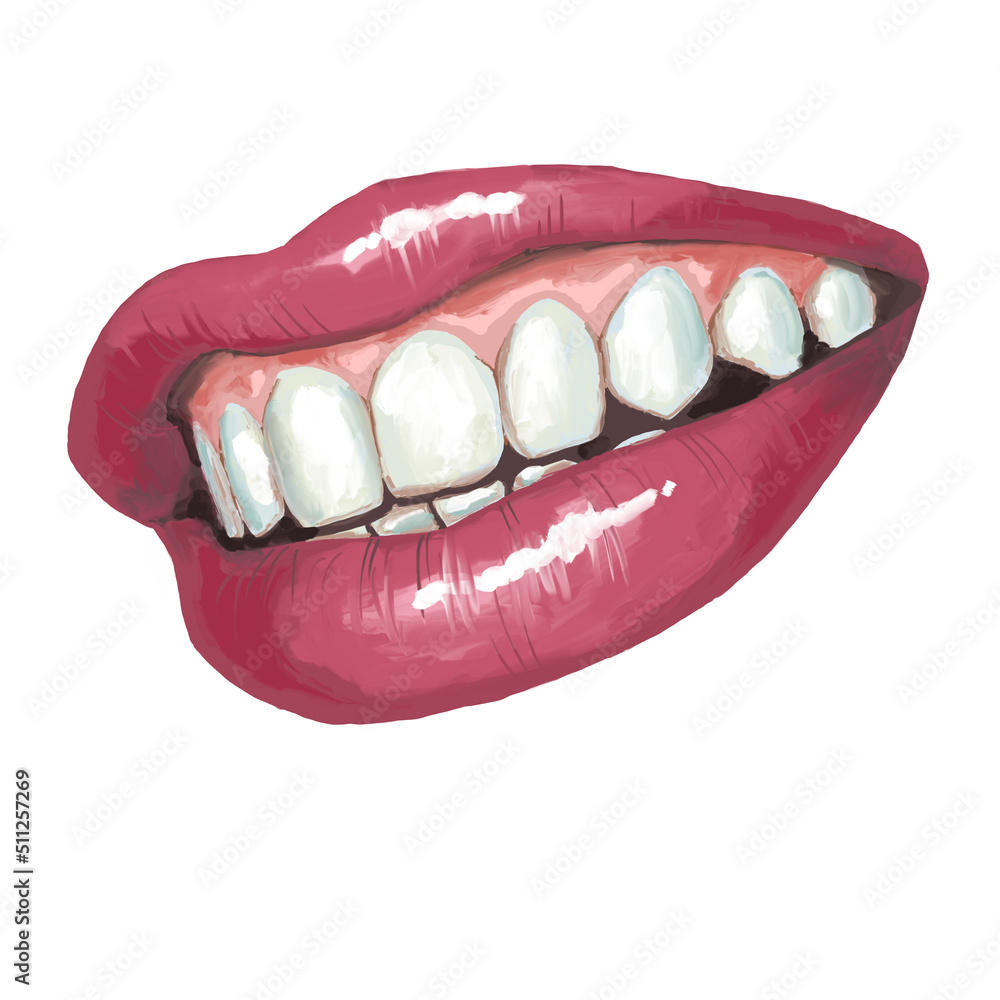 Perfect smile with shiny white teeth. Mouth hygiene and dentist medical care illustration. Woman lips with beautiful and happy smiling open mouth. Hand drawn vintage illustration. Old style drawing. Perfect smile with shiny white teeth. Mouth hygiene and dentist medical care illustration. Woman lips with beautiful and happy smiling open mouth. Hand drawn vintage illustration. Old style drawing.