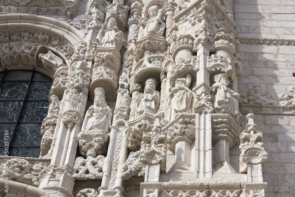 Fragment of Jeronimos Monastery or Hieronymites Monastery (former monastery of the Order of Saint Jerome) in Lisbon, Portugal
