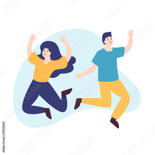 Happy people jumping for joy. Vector successful man and woman. 