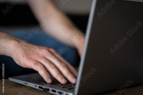 06.09.22 - Pleven,Bulgaria - Close-up Of A Man's Hand Using Laptop