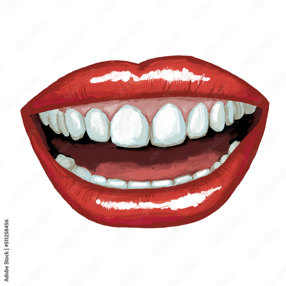 Perfect smile with shiny white teeth. Mouth hygiene and dentist medical care illustration. Woman lips with beautiful and happy smiling open mouth. Hand drawn vintage illustration. Old style drawing. Perfect smile with shiny white teeth. Mouth hygiene and dentist medical care illustration. Woman lips with beautiful and happy smiling open mouth. Hand drawn vintage illustration. Old style drawing.