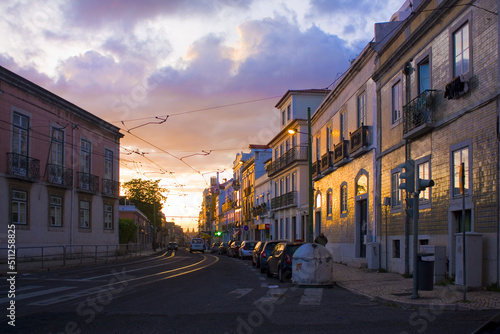 Old buildings of the district Belem at evening in Lisbon