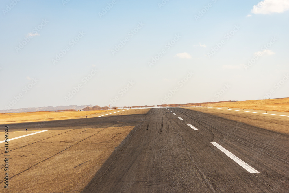 Airport runway in the Sahara Desert, Marsa Alam, Red Sea, Egypt, north Africa.