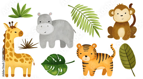 Canvas Print Set of African animal watercolor clipart
