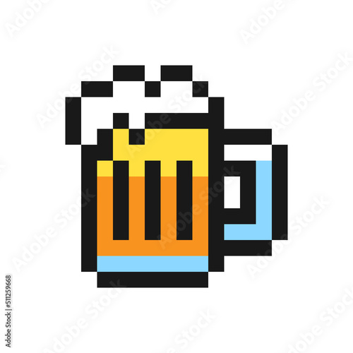 Beer icon in pixel art design isolated on white background, mug of beer vector sign symbol