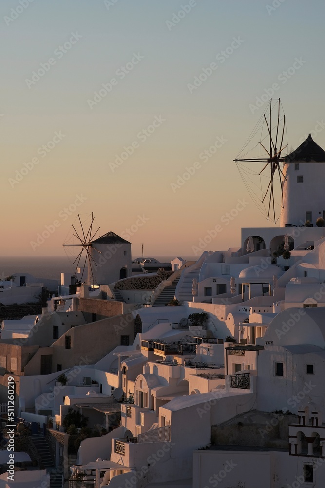 Fototapeta View of  Oia, the most stunning  village of Santorini and an amazing sunset
