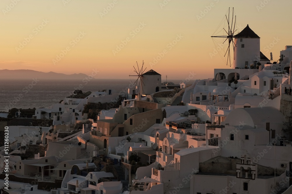 Fototapeta View of  Oia, the most stunning  village of Santorini and an amazing sunset