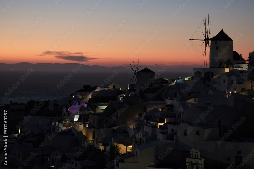 View of the Oia, the most stunning  village of Santorini and an amazing sunset