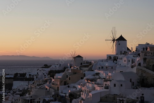 View of Oia, the most stunning village of Santorini and an amazing sunset
