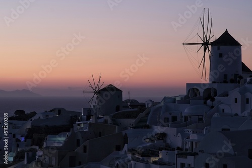 View of the Oia, the most stunning  village of Santorini and an amazing sunset