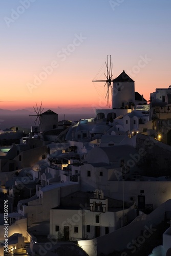 View of the Oia, the most stunning village of Santorini and an amazing sunset