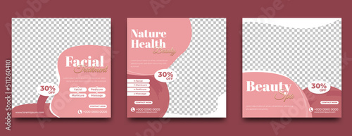 Spa, salon, and beauty massage promotion social media post template. Modern square banner with place for the photo.