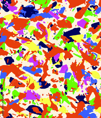 a metered pattern suitable for textiles consisting of colored scattered shapes