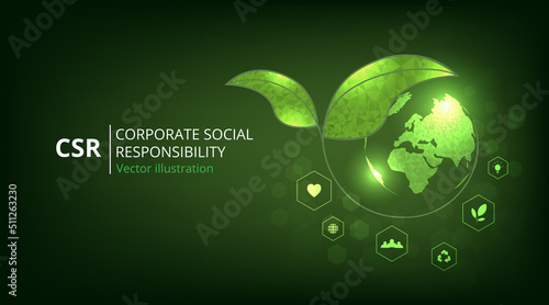  CSR concept design.Corporate social responsibility and giving back to the community on a green background.modern business concept. photo