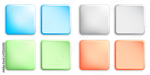 Set of square multi colored buttons with rounded corners. Elements for design of web pages and interface. Vector isolated on white background