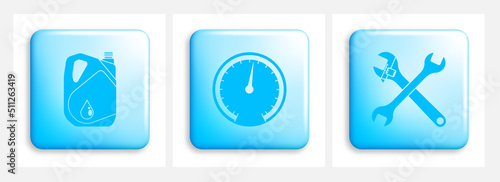 Set of square buttons with rounded corners depicting car workshop tool. Element for the design of web pages and interface. Vector isolated on white background