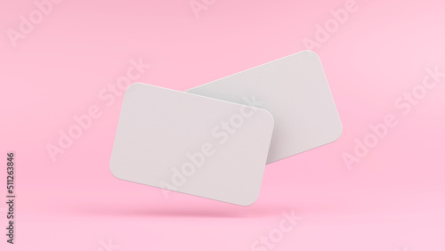 Blank white business cards isolated on pink pastel background 3D illustration
