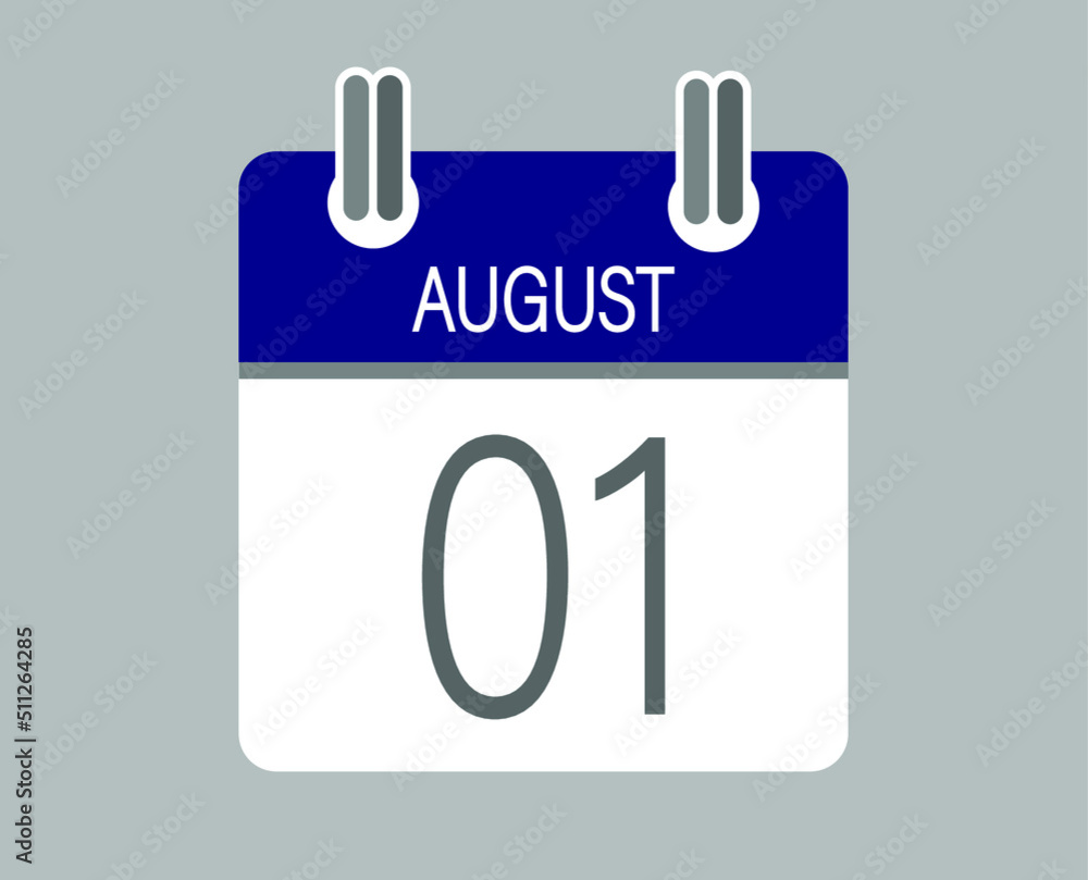 Day 1 august. Blue calendar for days of the month in august. Calendar page  template. Stock Vector | Adobe Stock