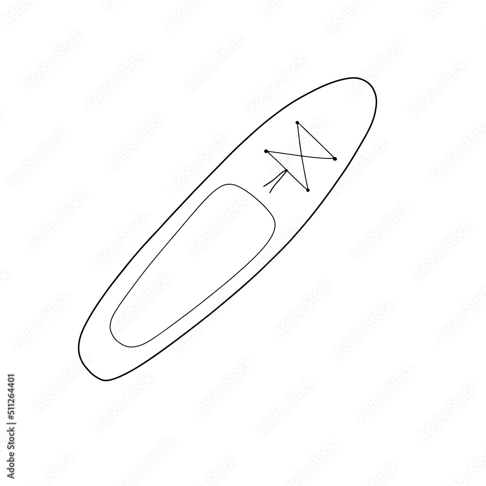 Paddle board for SUP surfing in doodle style. Vector illustration on white background Paddle board for SUP surfing in doodle style. Vector illustration on white background