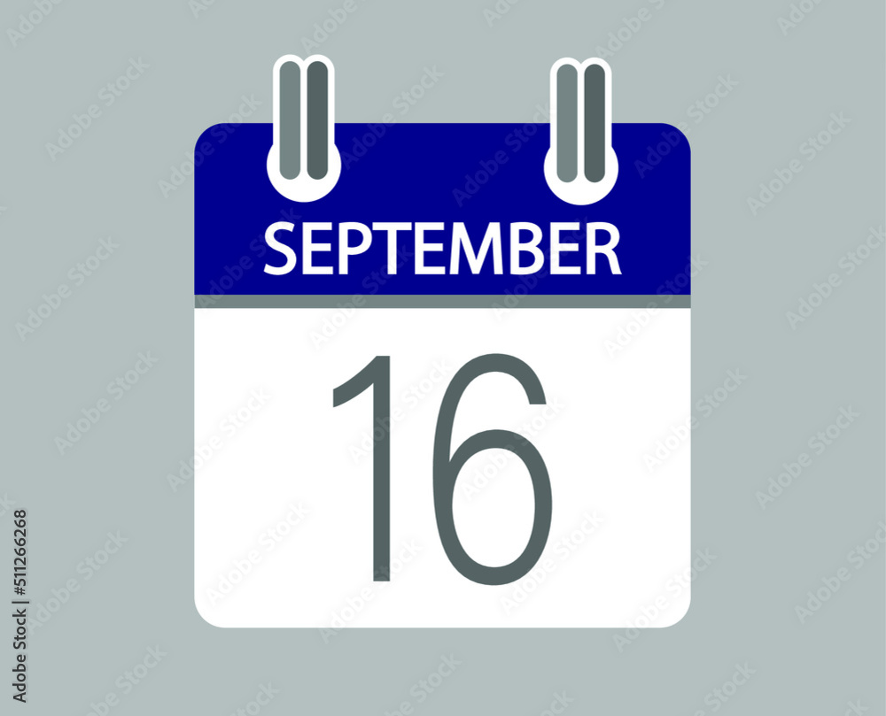Day 16 september. Blue calendar for days of the month in september. Calendar page template. Day 16 september. Blue calendar for days of the month in september. Calendar page template.