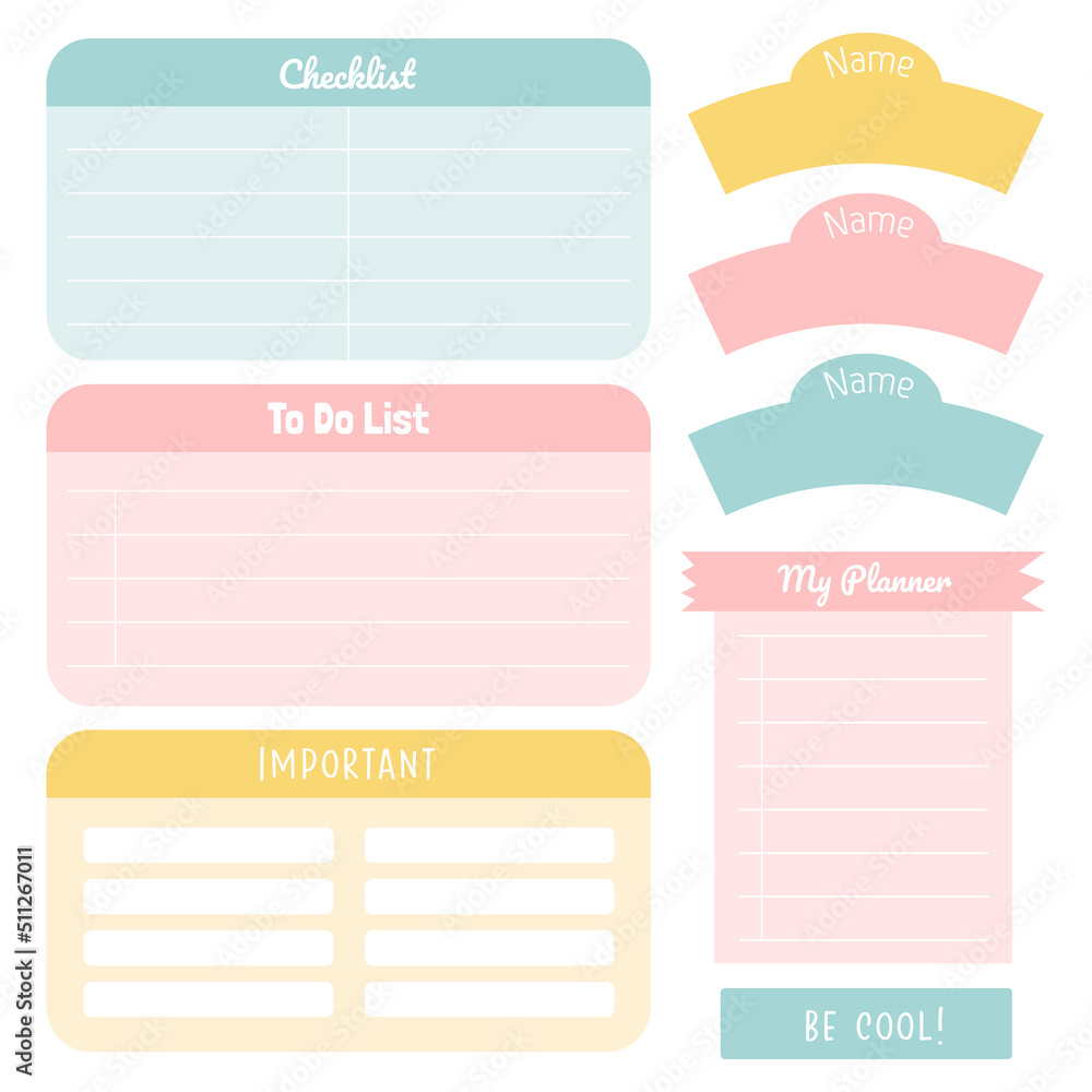 Cute paper notes. Stationary set. Scrapbook notes and cards.Printable planner stickers. To Do List note. Template for your message. Decorative planning element. Vector illustration. Cute paper notes. Stationary set. Scrapbook notes and cards.Printable planner stickers. To Do List note. Template for your message. Decorative planning element. Vector illustration.