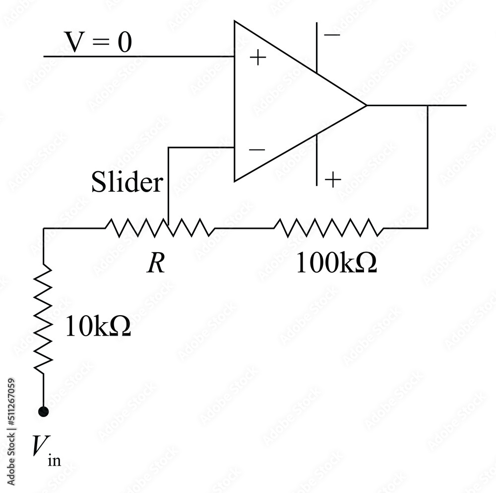 In the given OPamp R in a variable resistor (010kΩ) the maximum and