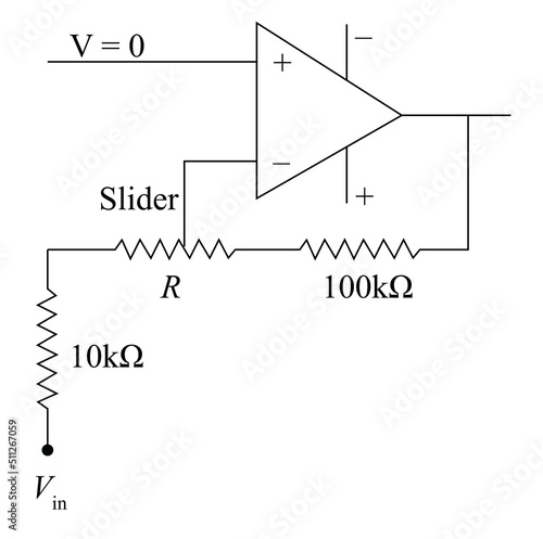 In the given OP-amp R in a variable resistor (0-10kΩ) the maximum and minimum values of the closed loop gain are respectively photo