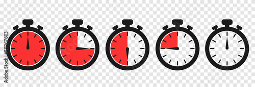 Vector set of clock, alarm clock, timer PNG. Timer, clock on an isolated transparent background. Timer with different time indicator. Сlock icon png.