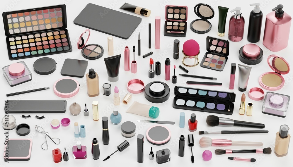 Realistic 3D Render of Cosmetics Collection Realistic 3D Render of Cosmetics Collection