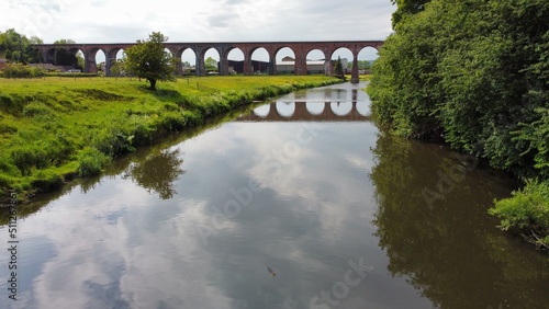 River view with Whalley viaduct in the distance. Taken in Whalley Lancashire England. 