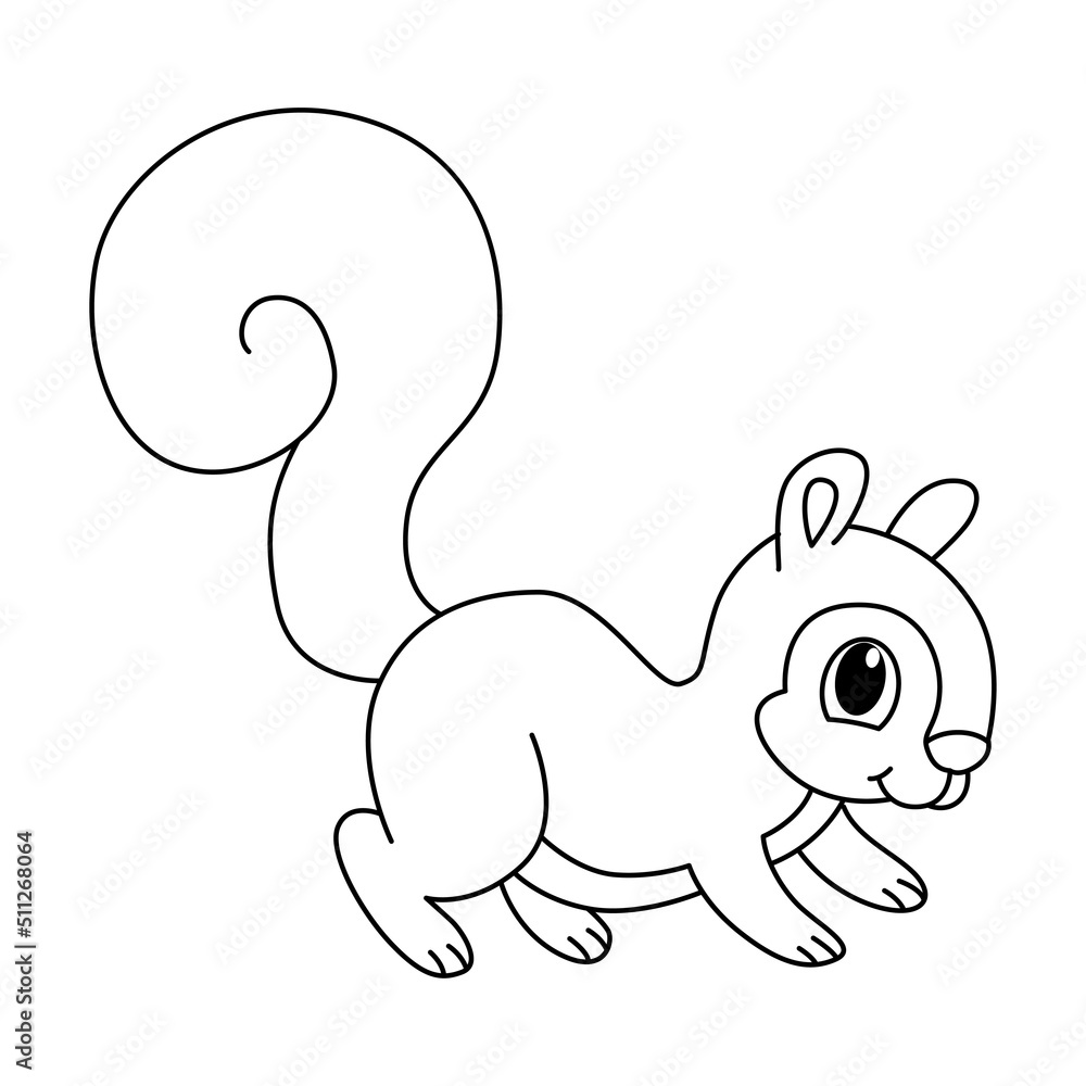 Cute squirrel cartoon coloring page illustration vector. For kids ...