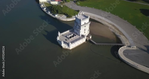 Belem Tower (Torre De Belem) By The Tagus River Aerial View In Lisbon, Portugal photo