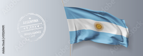 Argentina happy independence day greeting card, banner with template text vector illustration