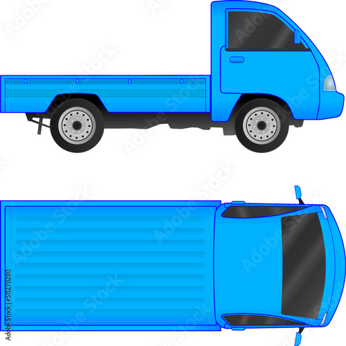 Asian mini pick up truck car with side and top view