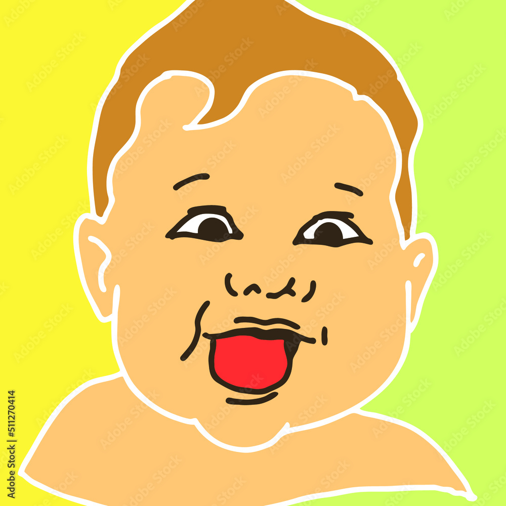 New born sweet baby face emotions. Little happy child surprised with open mouth. Hand drawn character vector illustration. Retro vintage comic cartoon line style drawing. New born sweet baby face emotions. Little happy child surprised with open mouth. Hand drawn character vector illustration. Retro vintage comic cartoon line style drawing.