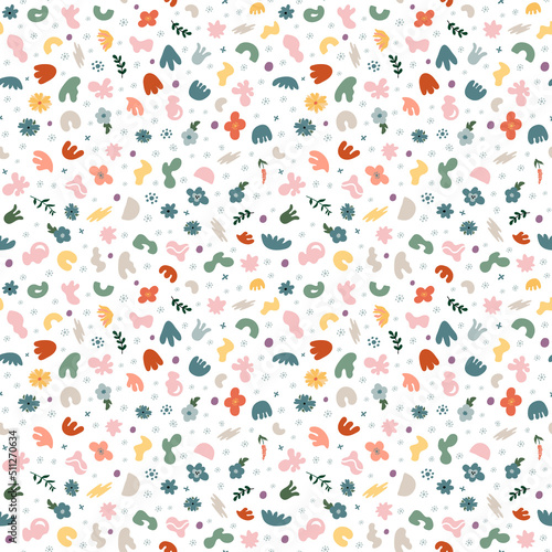 Seamless pattern with abstract shapes. Simple colored doodles