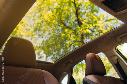 Panoramic glass sunroof in the car photo