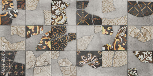 Colorfull wall art mixed digital tiles design for interior home or ceramic tiles design. photo