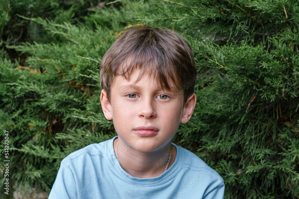 A 9 year old Boy Looks Intently Into The Camera Portrait Of A White a-9-year-old-boy-looks-intently-into-the-camera-portrait-of-a-white