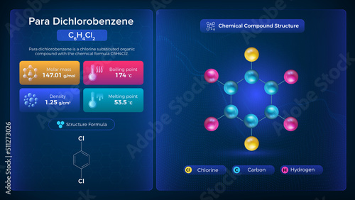 Para Dichlorobenzene Properties and Chemical Compound Structure -  Vector Design