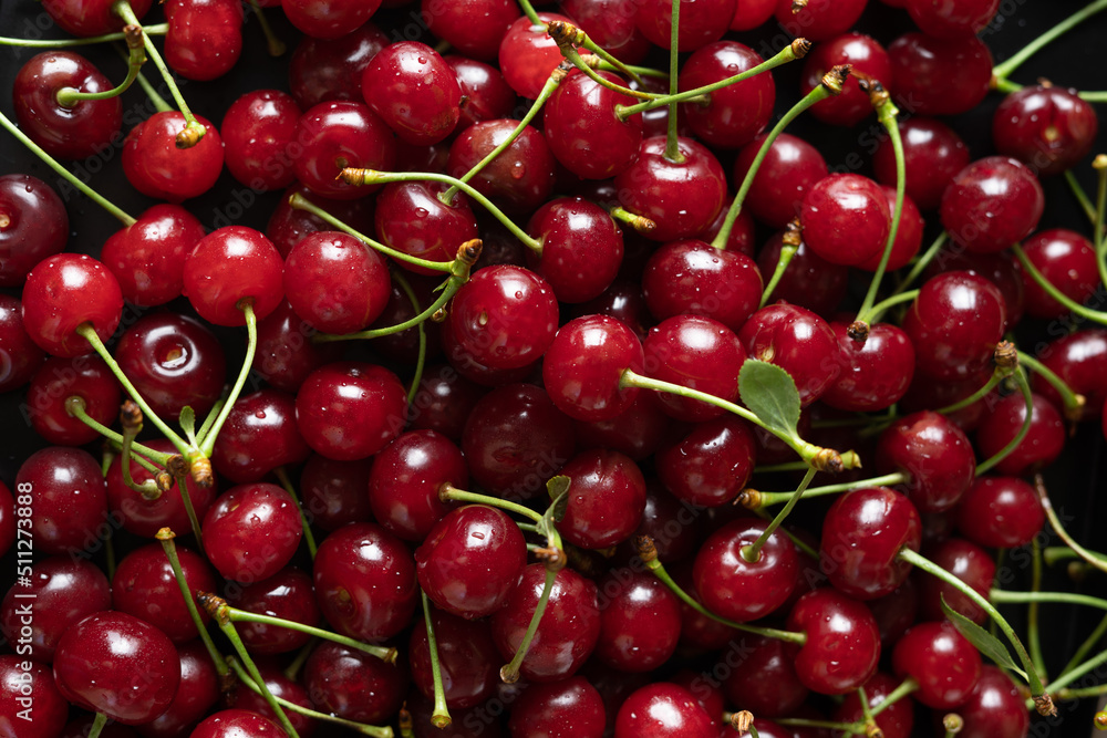 Close up of ripe red cherries. Summer cherries. Close up of ripe red cherries. Summer cherries.