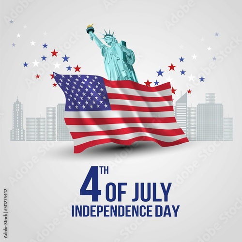 happy independence day. 3d flag with statue of liberty. vector illustration design