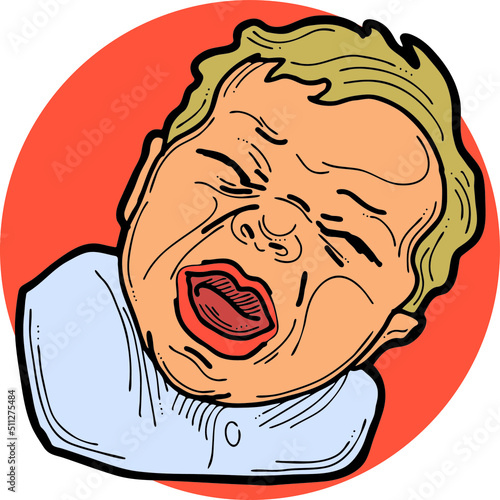 New born sweet baby face emotions. Little child crying with open mouth. Hand drawn character vector illustration. Retro vintage comic cartoon line style drawing.