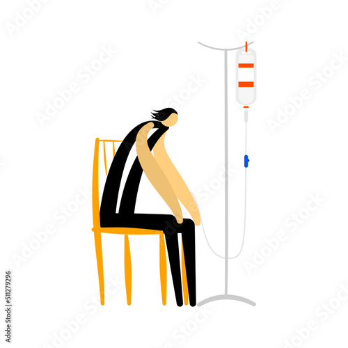 Illustration of a cartoon character for intravenous drip procedure.